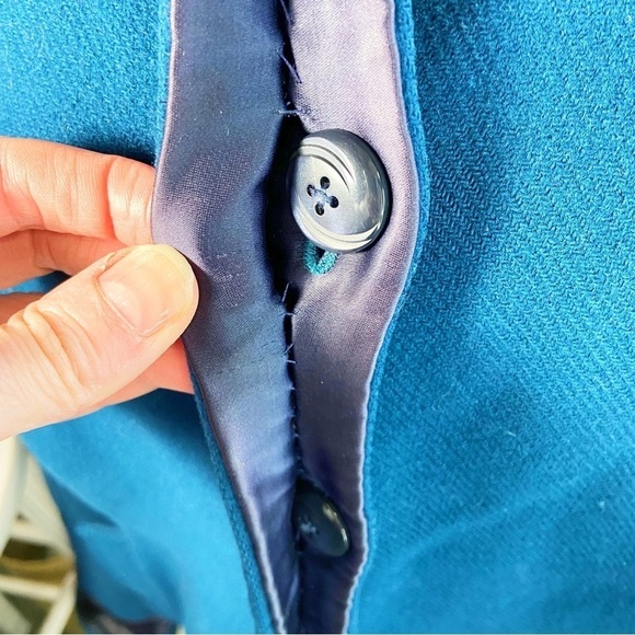 Handmade blue button up lined fall winter coat 22” pit to pit - Picture 5 of 15